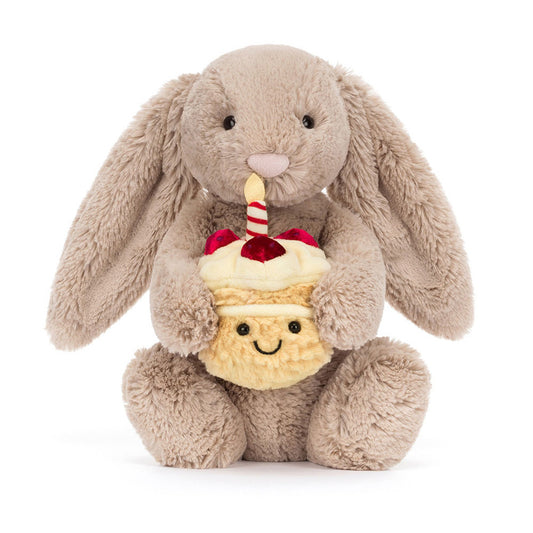 Birthday beige bunny soft toy with soft plush texture for children birthday gift and nursery decor
