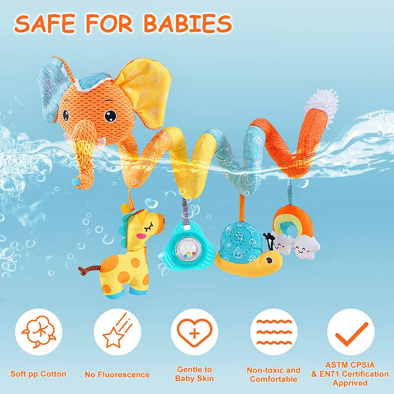Infant Spiral Activity Toy for Car Seat & Stroller – Elephant Hanging Sensory Toy