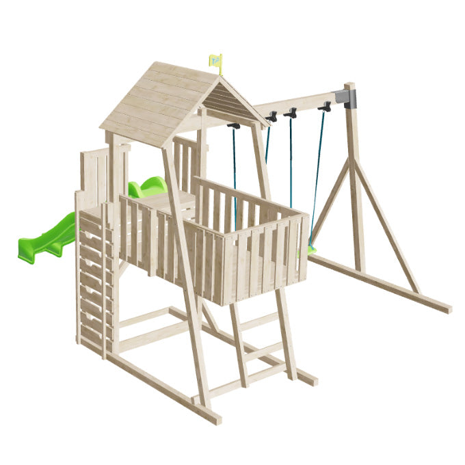 tp Kingswood Wooden Climbing Frame with Swings and 3m Slide