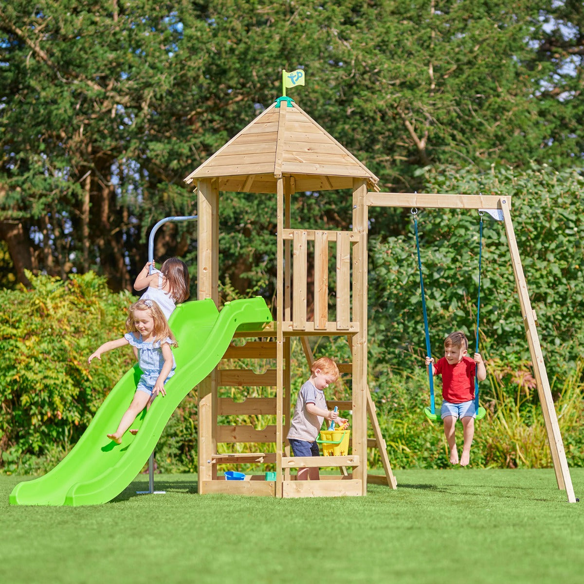 TP Castlewood Sherborne Wooden Climbing Frame with Single Swing Arm & Slide