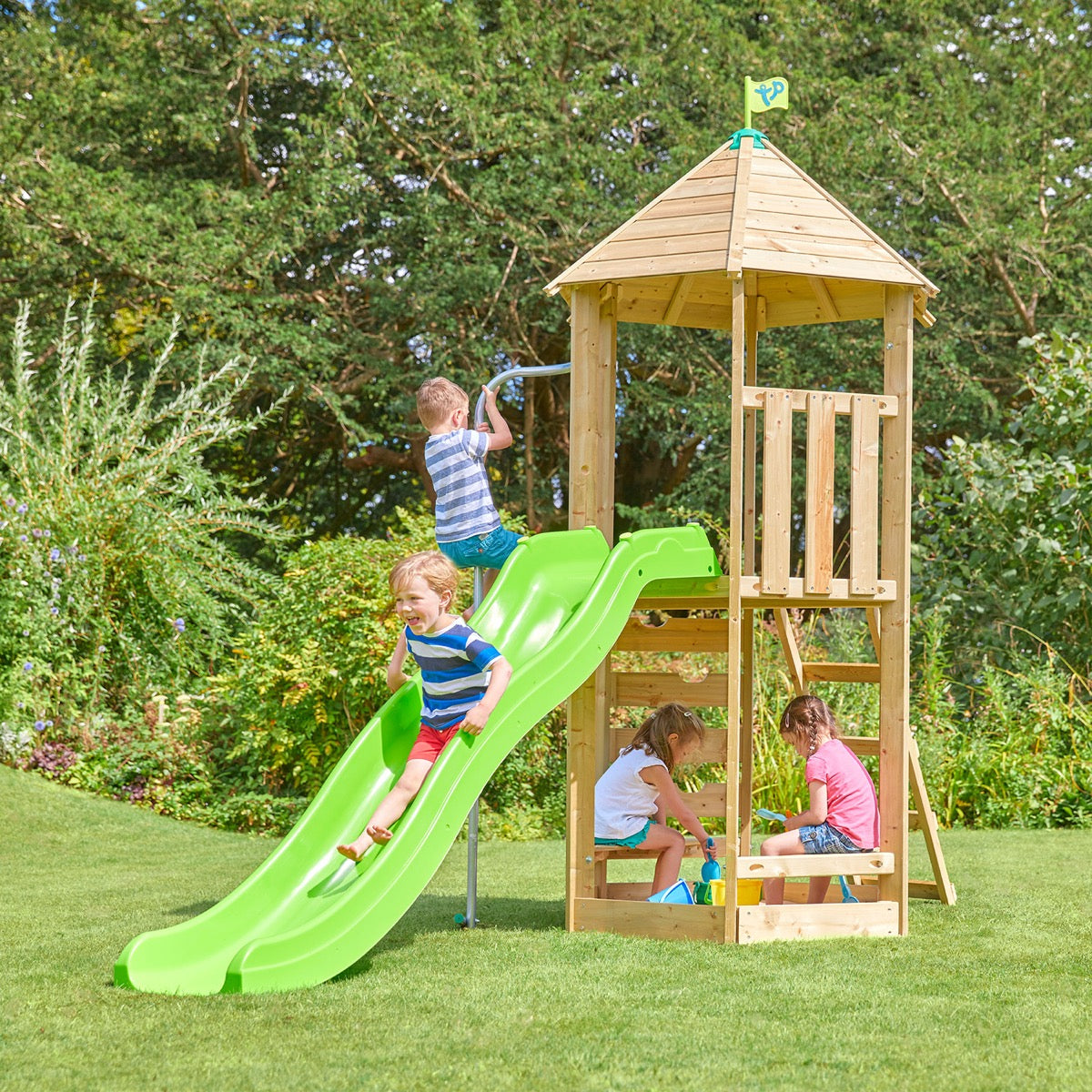 tp Castlewood Warwick Wooden Climbing Frame with Crazywavy Slide