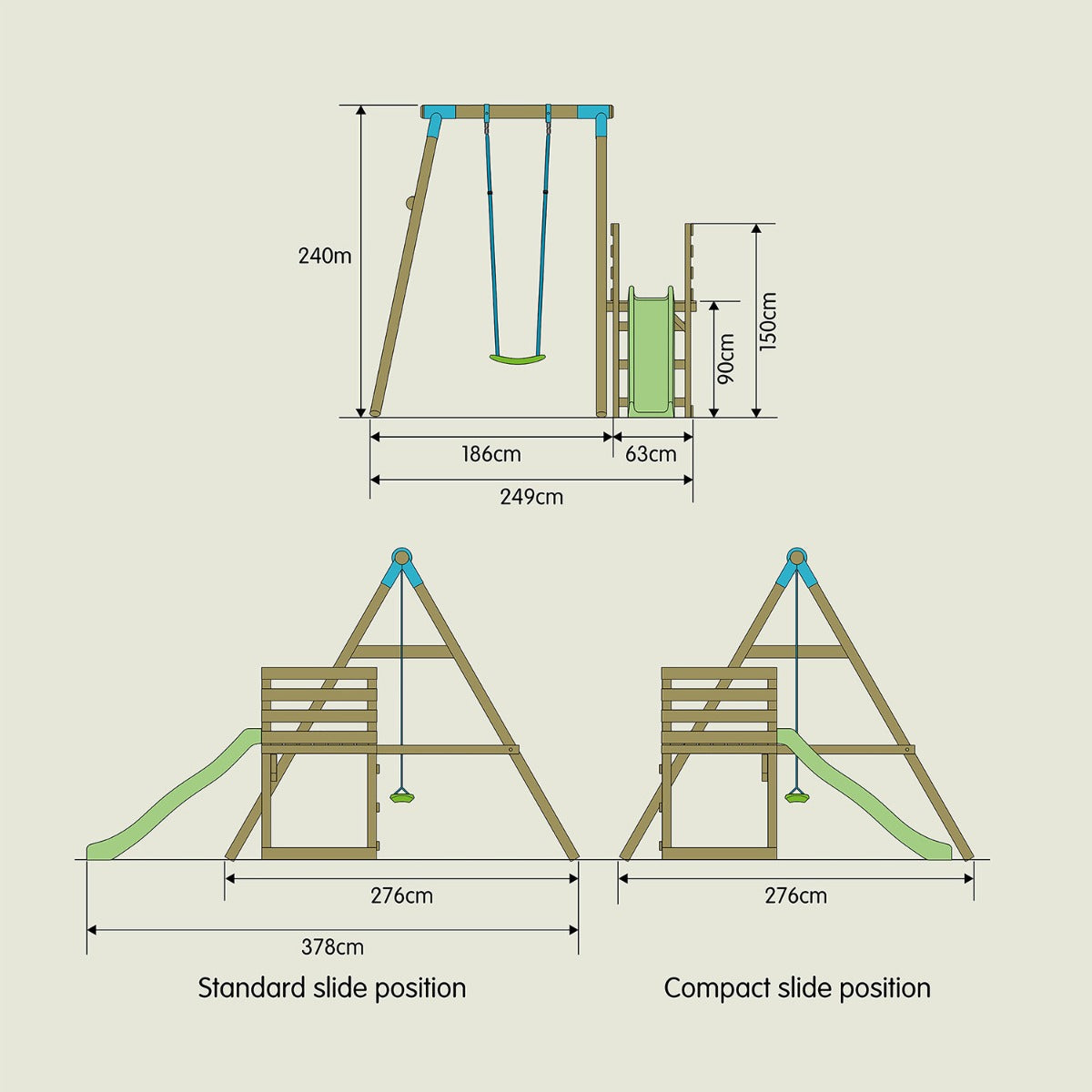 TP Robin Wooden Compact Swing and 6ft Slide Set