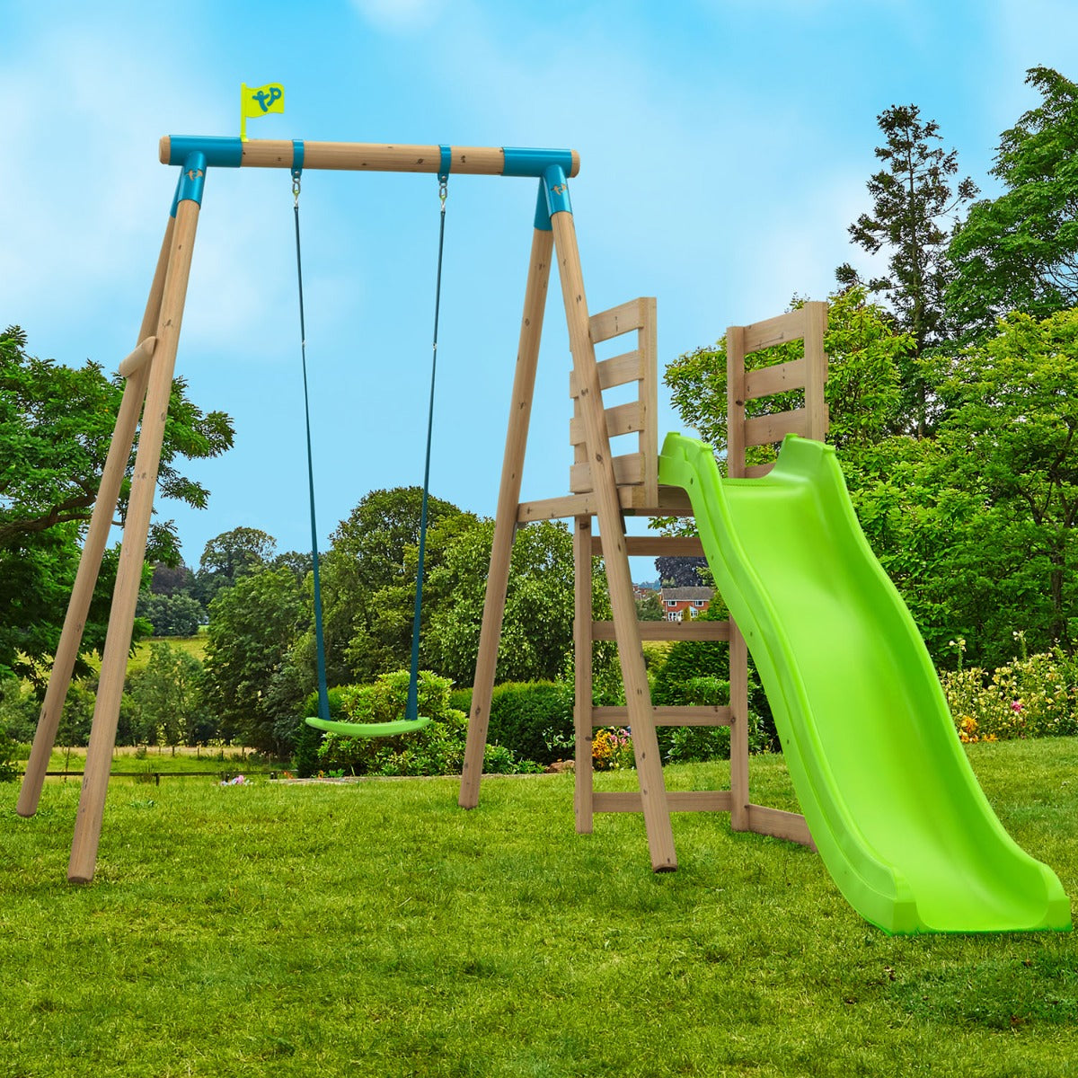 TP Merlin Wooden Compact Swing and 8ft Slide Set