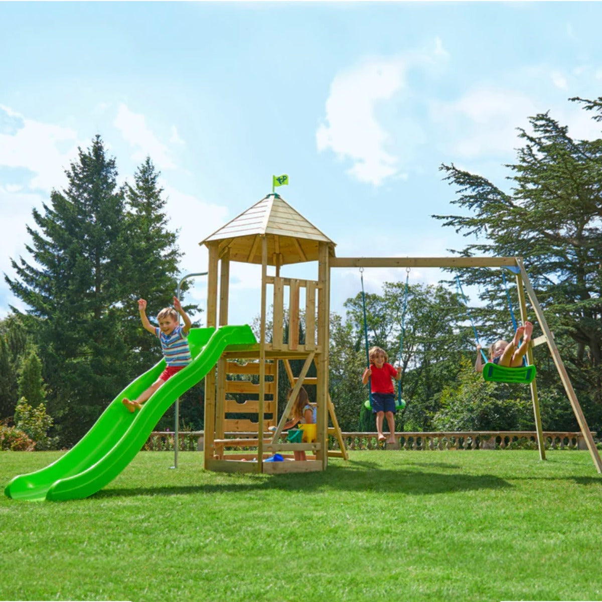 tp Castlewood Beeston Wooden Climbing Frame with Swing Set and Slide